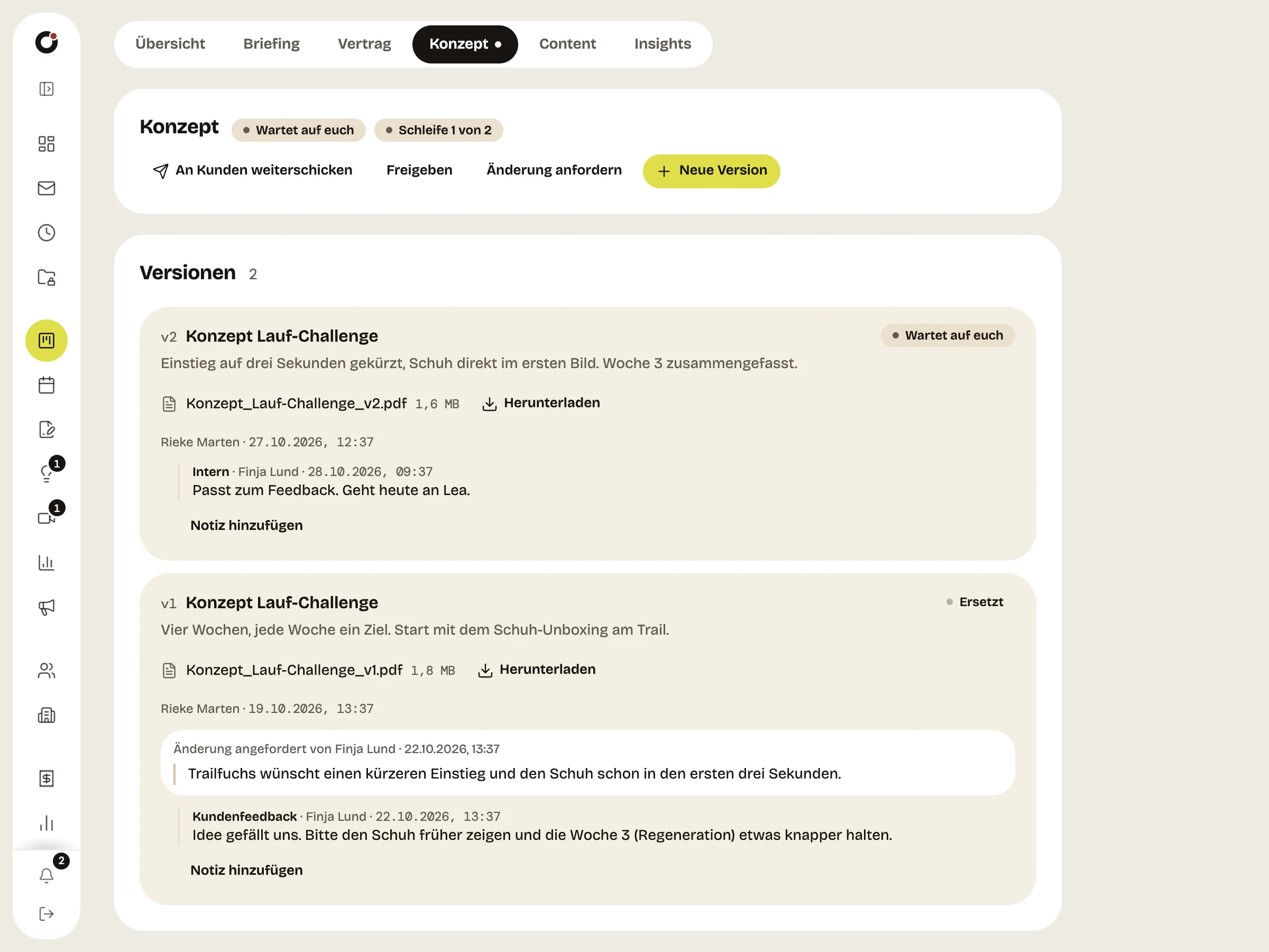 Freigabe eines Konzepts mit Korrekturrunde an der Kampagne