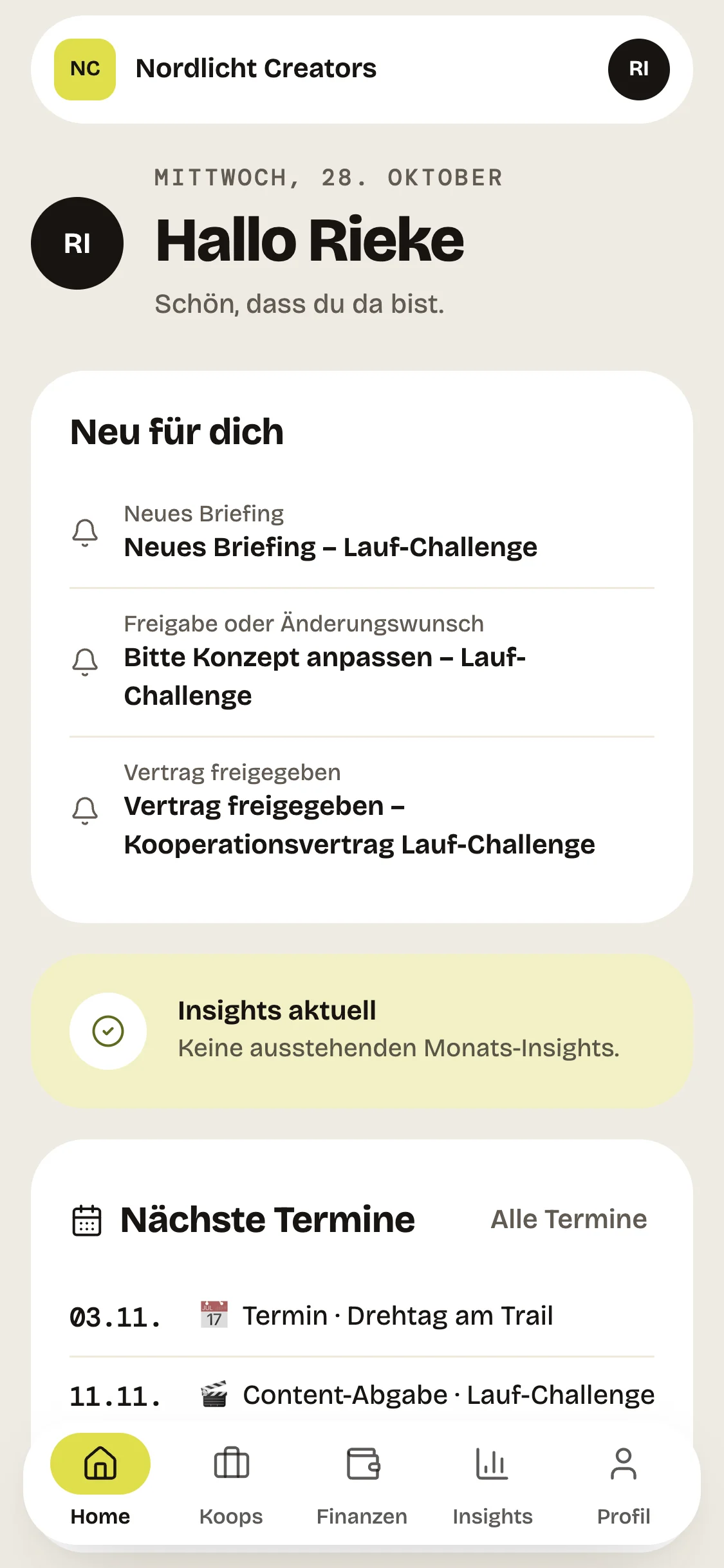 Startseite des Creator-Portals auf dem Handy